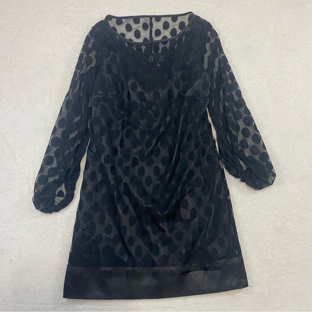 DRESSBARN Collection Women's Black Mesh Polka Dot Dress Top 100% Nylon (Sz 6)